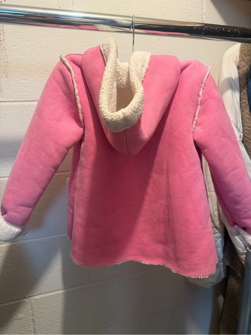 OshKosh B'gosh Pink Hooded Toggle Coat with Cream Faux-Shearling Trim